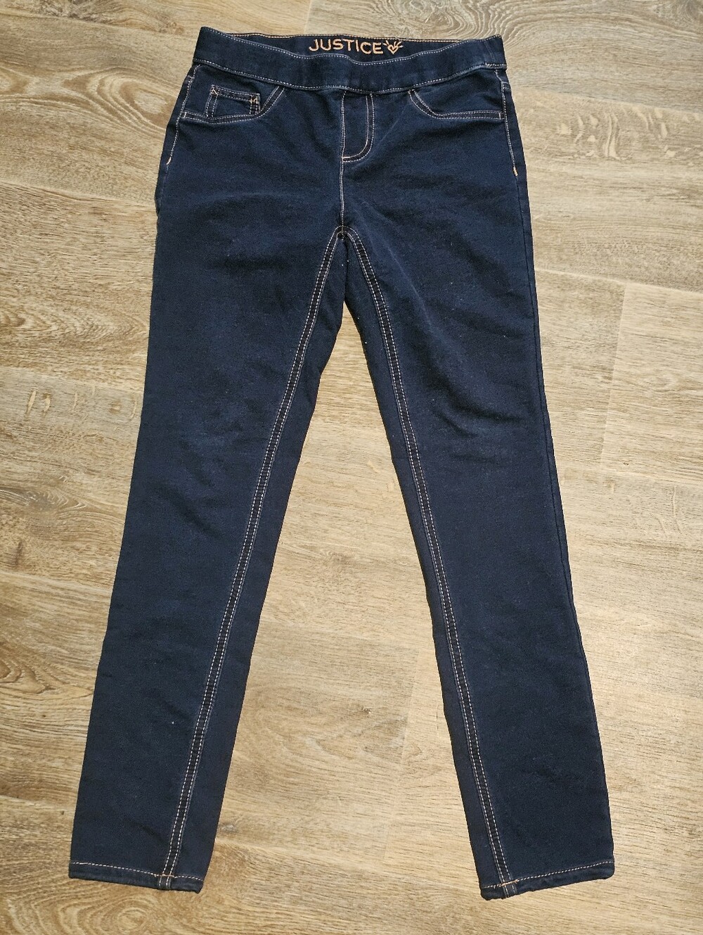 Justice Skinny Jeggings in Dark Blue with Contrast Stitching